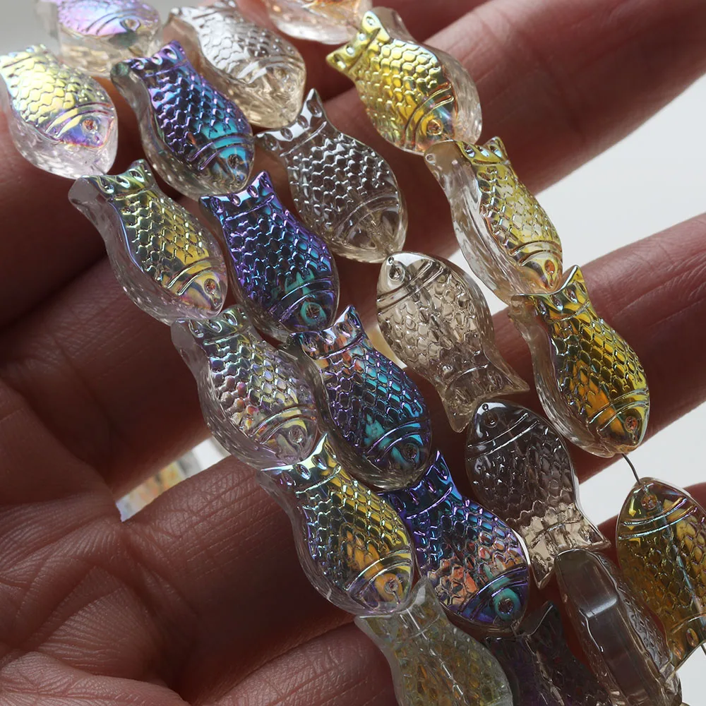 2Strand Transparent Colorful Glass Fish Beads Jewelry DIY Making Supplies Necklace Bracelet Handmade Material Accessories