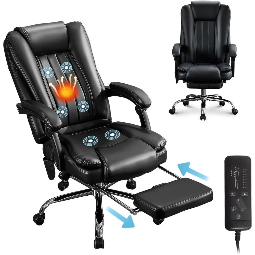 Luxury Ergonomic Massage Office Chair with Heated Seat, Adjustable Footrest, and Reclining High Back for Comfort