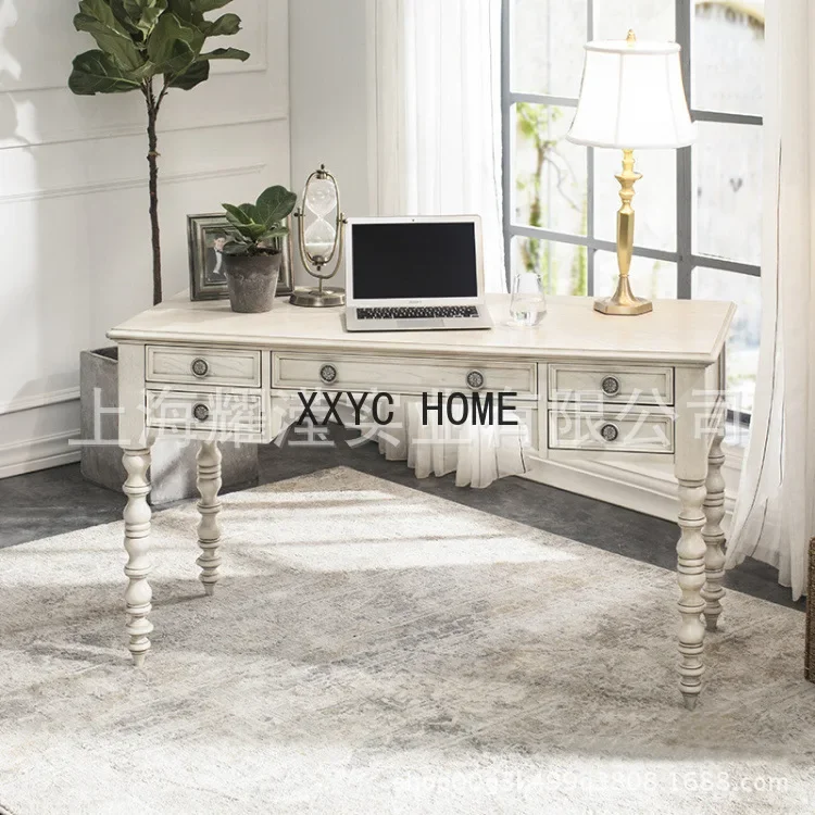 

American country solid wood desk custom furniture simple modern log oak Roman column study table storage table
