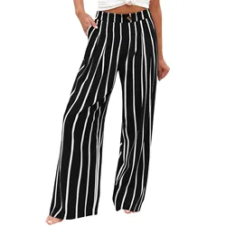 Stripe Women Pants High Waist Loose Wide Leg Pants Women Casual Straight Trousers Women Fashion High Street Suit Women's Pants