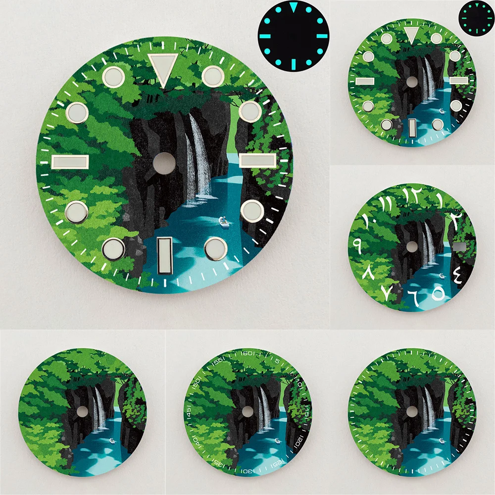 28.5mm NH35 Dial Forest Waterfall Gorge Scenery Dial Luminous Dial NH36 Dial Watch Accessories Fits NH35/36 Movement Custom LOGO