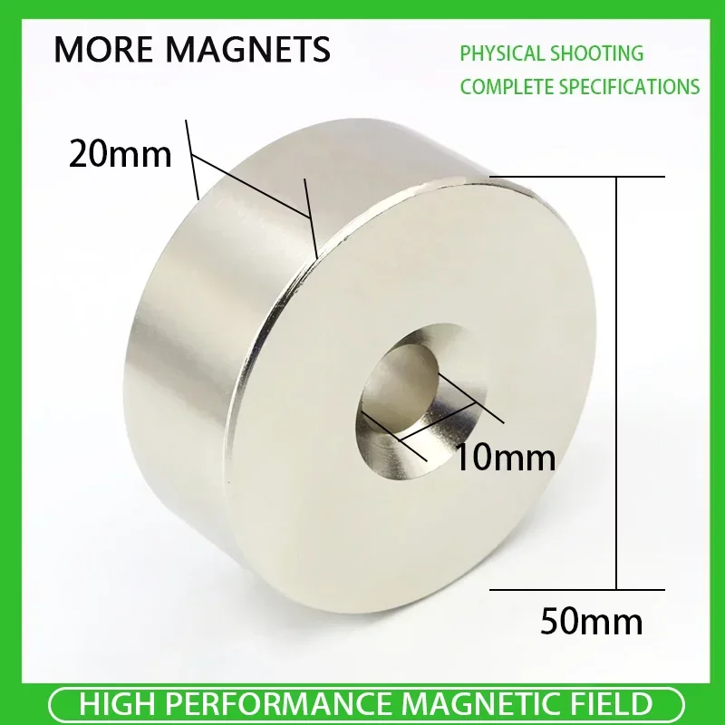 

1/2/3PCS 50x20-10mm Neodymium Magnet 50mm x 20mm Hole 10mm NdFeB N35 Round Super Powerful Strong Permanent imanes