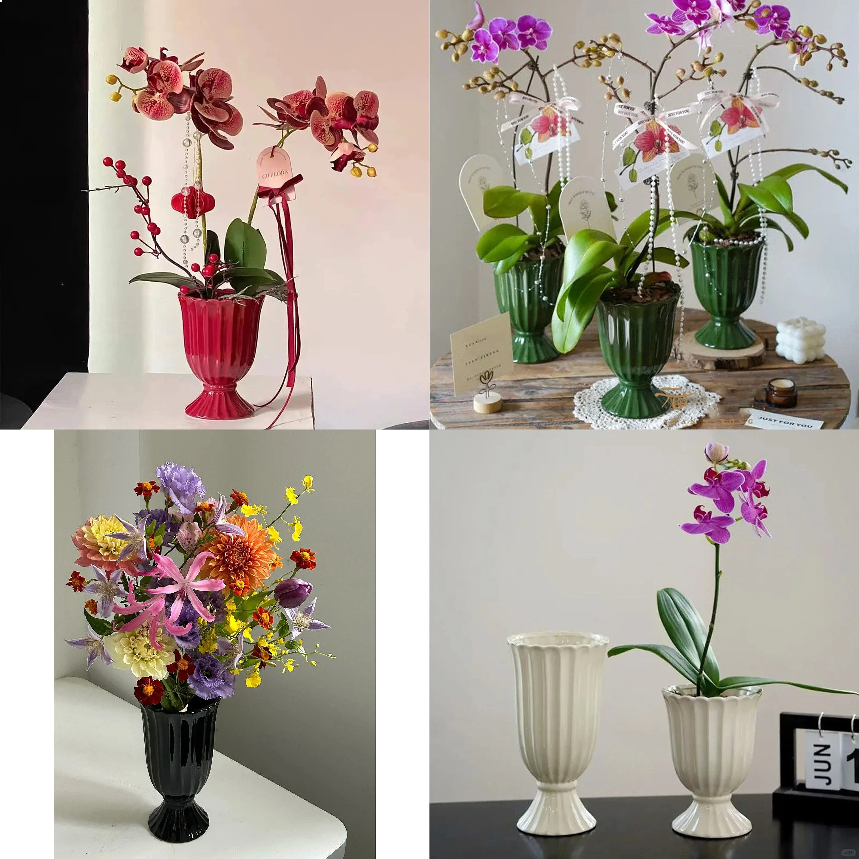 Butterfly Orchid Ceramic Vase Retro Flower Pot Chinese New Year Home Wedding Housewarming Decor  Living Room Decoration