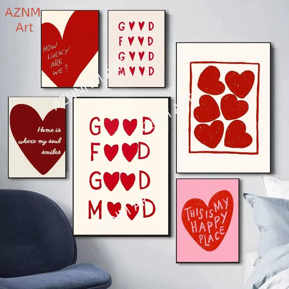 Minimalist Heart Red Quote Poster Self-adhesive Art Waterproof Paper Sticker Coffee House Bar Room Wall Decor