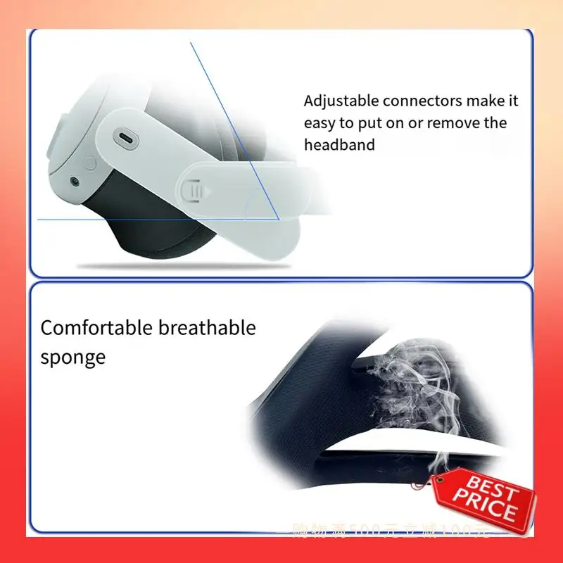 ABNR VR Headset Strap For Oculus Quest 3 Adjustable Enhanced Head Cushion Wearing Head Strap For Oculus Quest 3 Easy Install Red