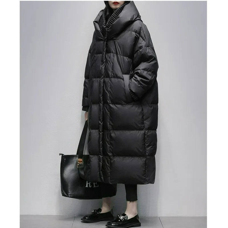 Winter 90% White Duck Down Jacket Women Plus Velvet Coats Thickened Loose Large Size Glossy Disposable Windproof Clothing