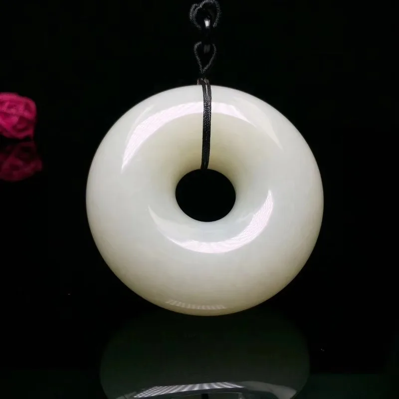 Pendant, Hotan White Jade Peace Ring, Unisex Sweater Chain Ornament