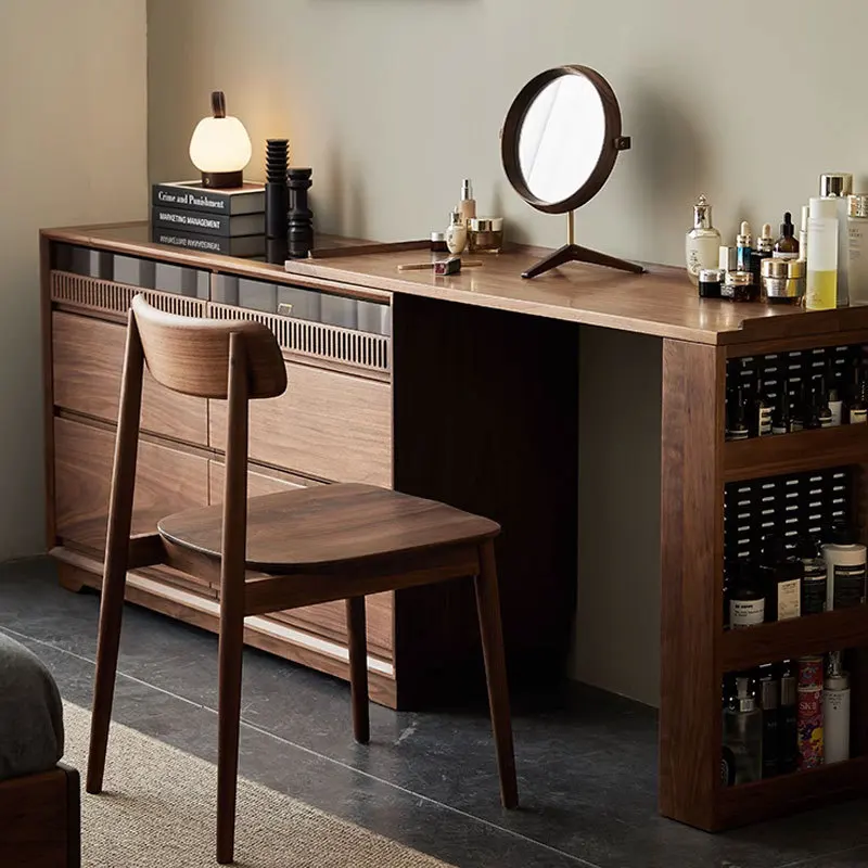 Comodino comodino camera da letto in legno con tavolino da trucco nordico integrato con petto in noce nera nordamericana personalizzabile