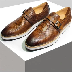 Handmade Genuine Leather Shoes Python Pattern Casual Men's Shoes with Non-slip Soles Comfortable Loafers Party Banquet Shoes