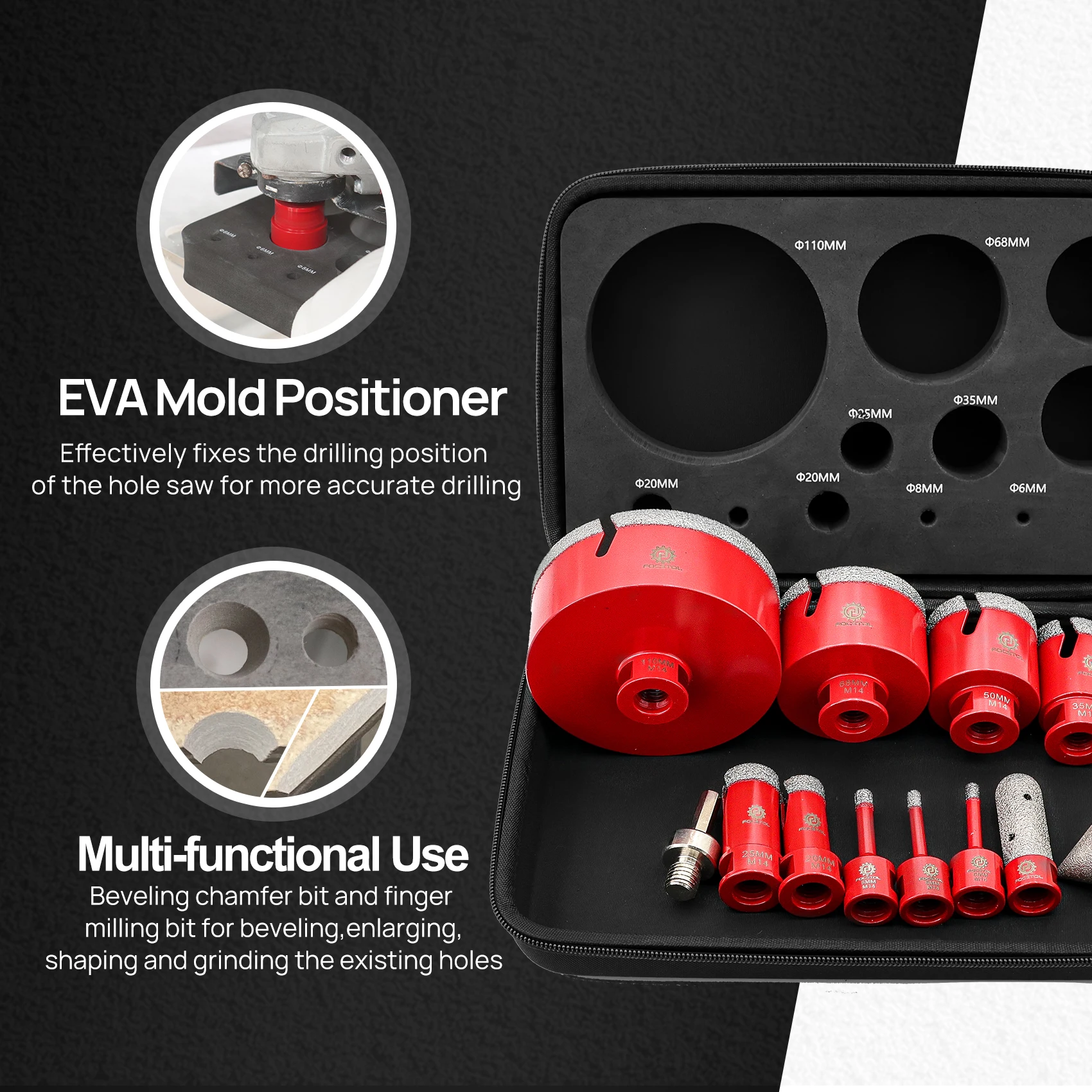 

FOCSTOL 12pcs Diamond Drill Core Bit For Ceramic Porcelain Tile Granite Marble Milling Bit Cutting Disc Hole Saw Drill Bit