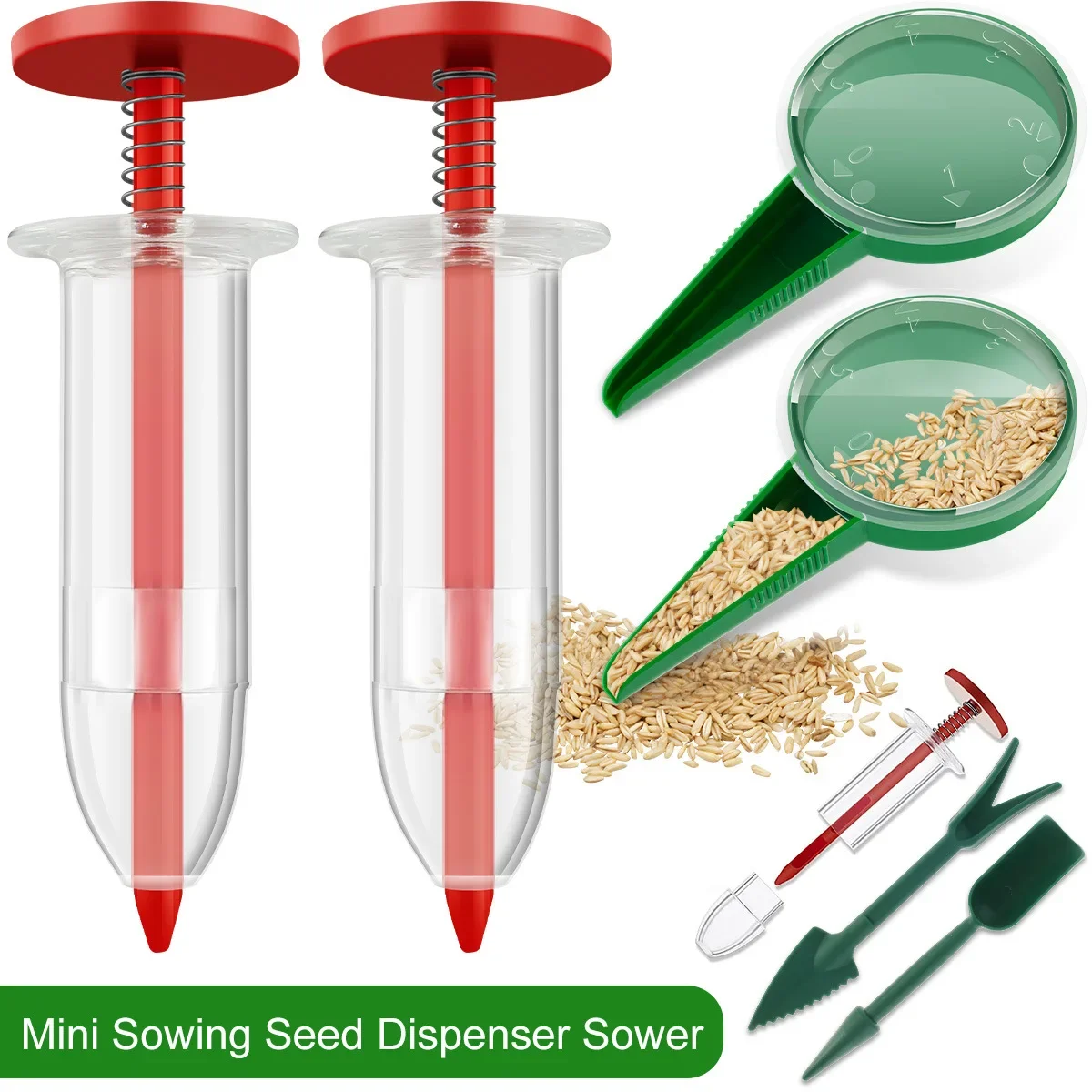 6pcs Mini Sowing Seed Dispenser Sower Set Manual Handhold Seedlings Dibber and Widger Set Gardening Tool Supplies Syringe Seeder