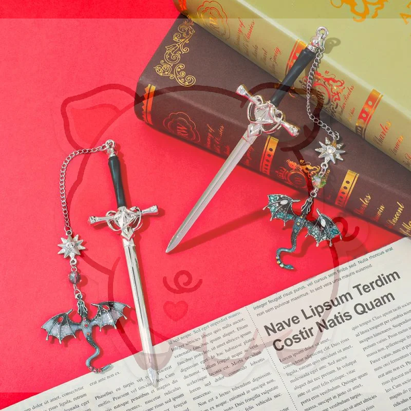 -shaped  Model Metal Bookmark With Double-winged Dragon Pendant Book Lovers Reading Accessories Birthday Gift