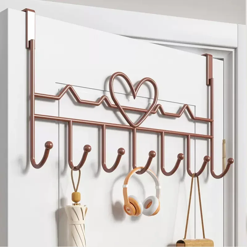 Heart-Shaped Over-the-Door Hooks Towel Coat Purse Hanger Punch-free Door Behind Hook Racks for Clothes Umbrella Towels Hats