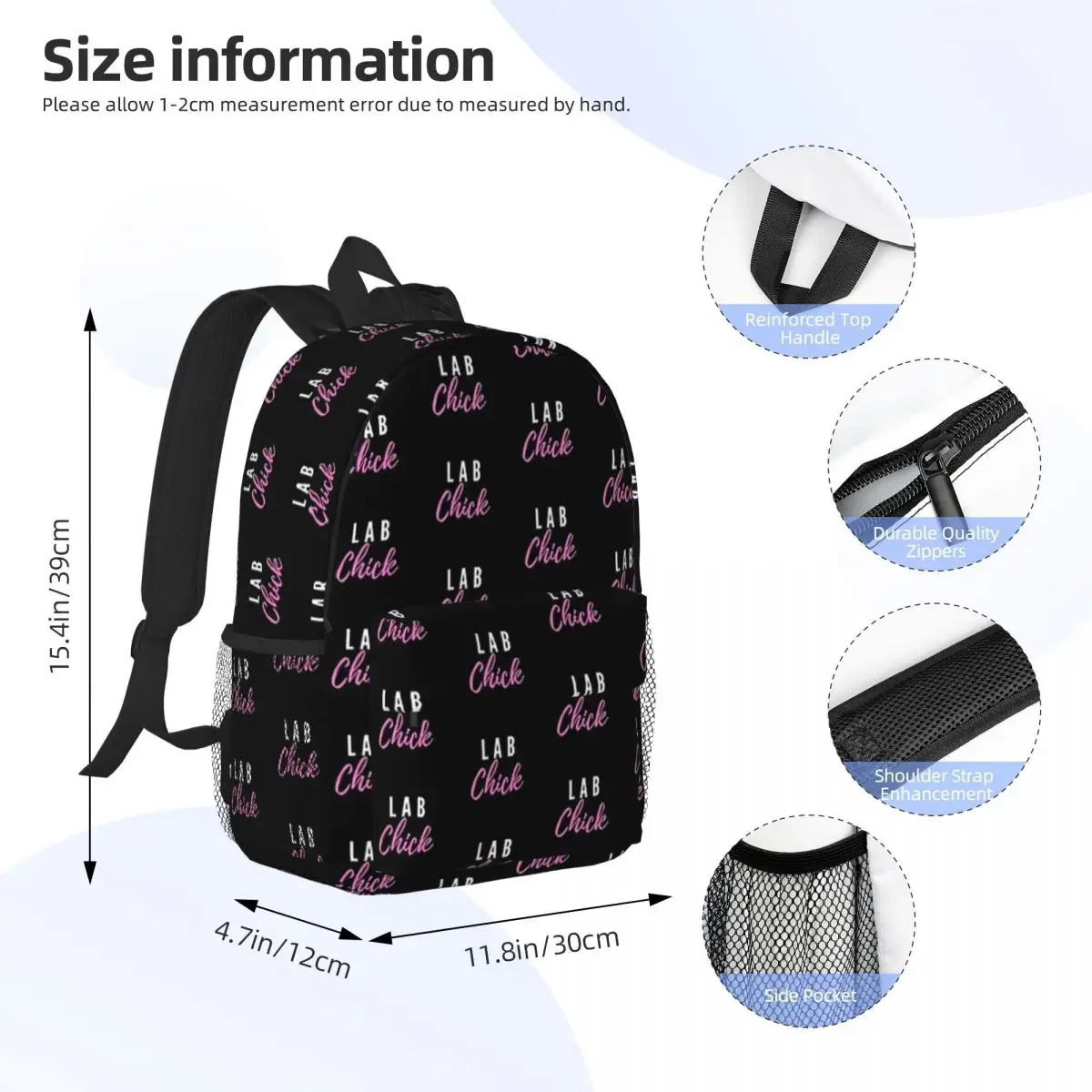 Lab Chick Lab Tech Funny Backpacks Teenager Bookbag Casual Students School Bags Laptop Rucksack Shoulder Bag Large Capacity