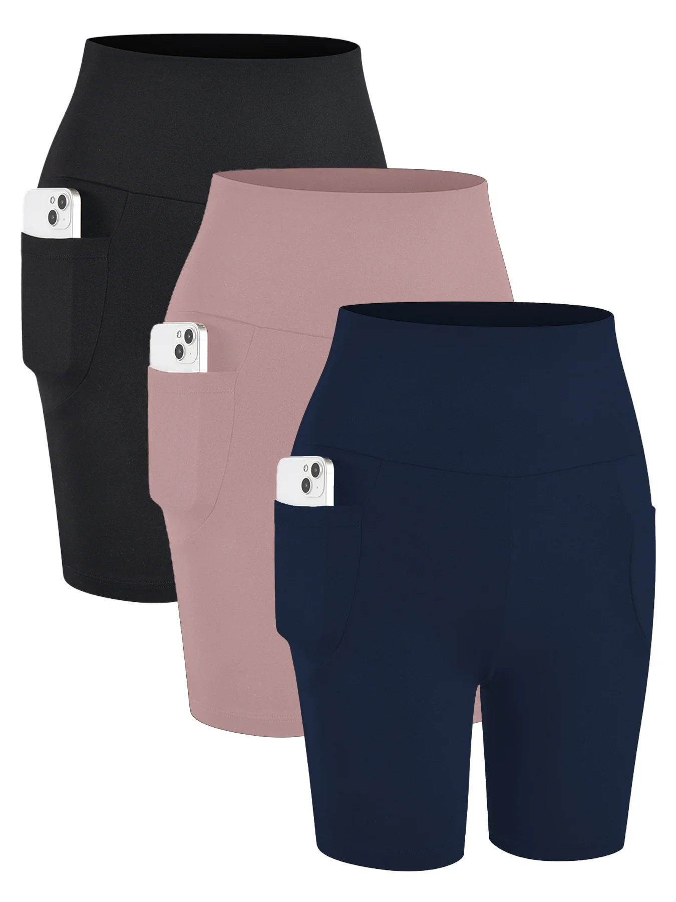 

Комплект из 3 байкеров с высокой талией для женщин с карманами для контроля живота, без прозрачных шорт для тренировок, бега, йоги, пуш-ап, тренажерного зала и фитнеса