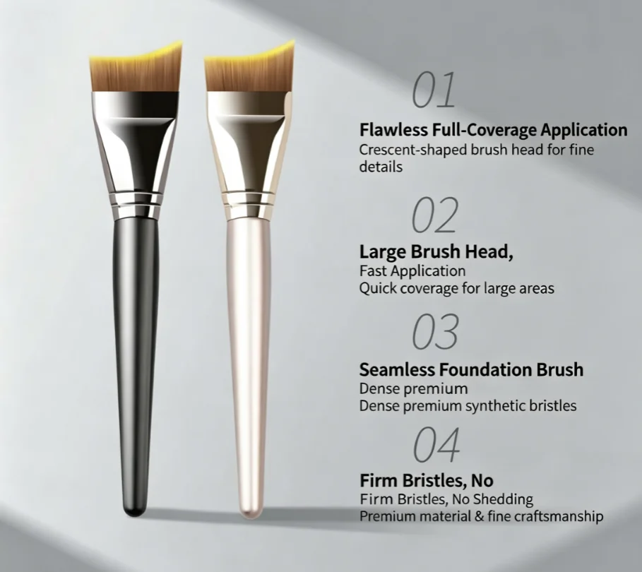 Ultra-Thin Crescent-Tail Seamless Foundation Brush Flat-Angled Powder-Saving Concealer Makeup Brush for Smooth Application