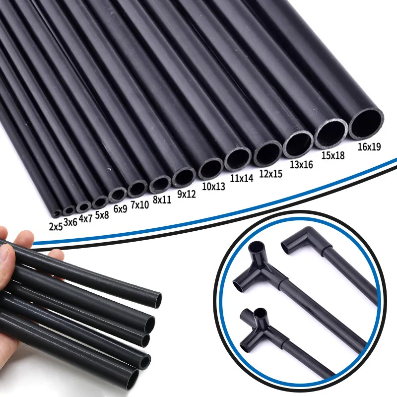 

2Pcs PVC Black Water Pipe I.D 2mm-16mm Fish Tank Aquarium Fittings Tube Garden Irrigation Hard Tube Home DIY Tube 48~50cm Length