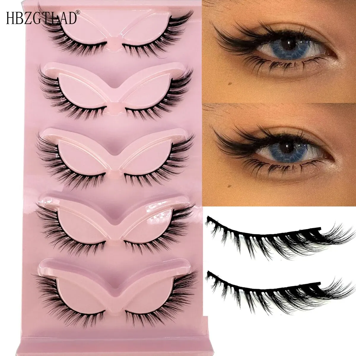 NEW 5pairs Cat Eye Lashes Faux Mink Eyelashes Natural Long Full Strip Lashes Winged End Eye Elongated Fake Lashes Soft Eyelashes