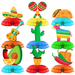 9Pcs Fiesta Mexican Theme Cactus Taco Guitar Desktop Honeycomb Ornament for Mexican Cinco De Mayo Birthday Party Decoration