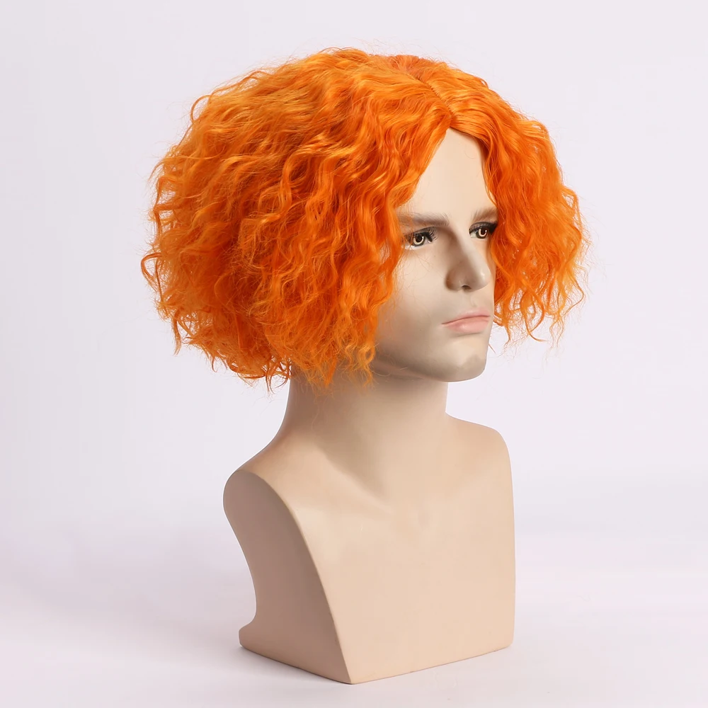 Peruca sintética curta de onda encaracolada para homens, perucas de fibra resistente ao calor, homens jovens, homem, Halloween, aniversário, festa à fantasia