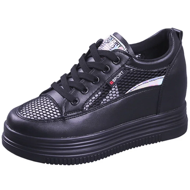 

Женские лоферы на плоской подошве на платформе 7 см, летняя повседневная обувь, увеличивающая рост, женские дышащие полые кроссовки на скрытом каблуке