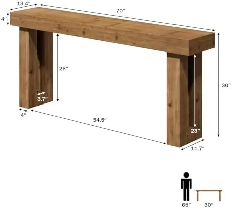 Solid Wood Entryway Table, 70-Inch Long Farmhouse Console Tables, Rectangular Behind Couch Table, Wooden Sofa Tables