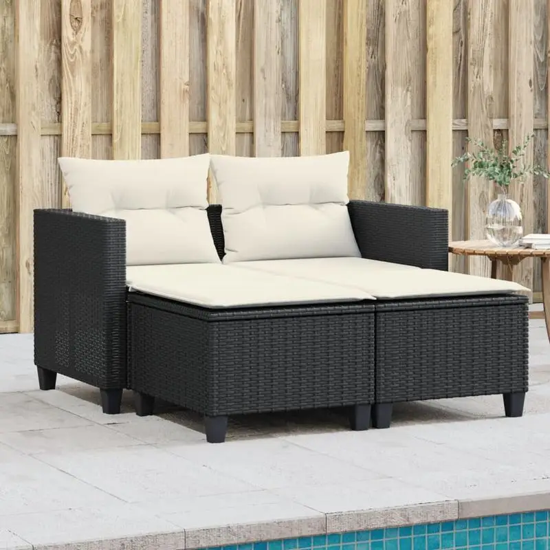 vidaXL Canapé de jardin 2 places avec structure en résine de rotin noir et coussins amovibles, résistant à l'eau et aux UV, mobilier d'extérieur