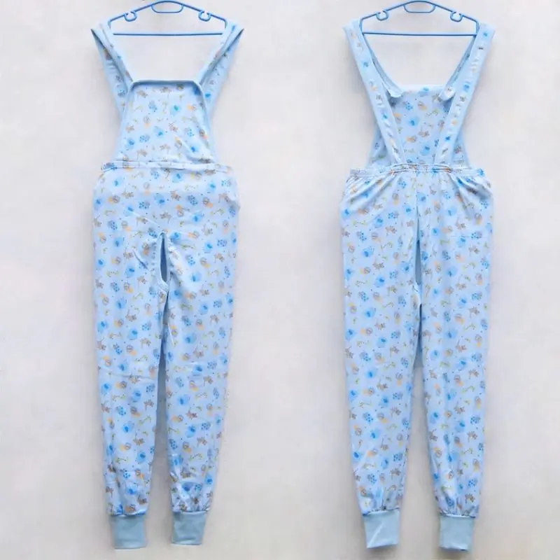 

Комбинезон на подтяжках для пар, брюки с открытой промежностью, спальные штаны из чистого хлопка для взрослых и детей, ABDL, удобный комбинезон с мультяшным узором