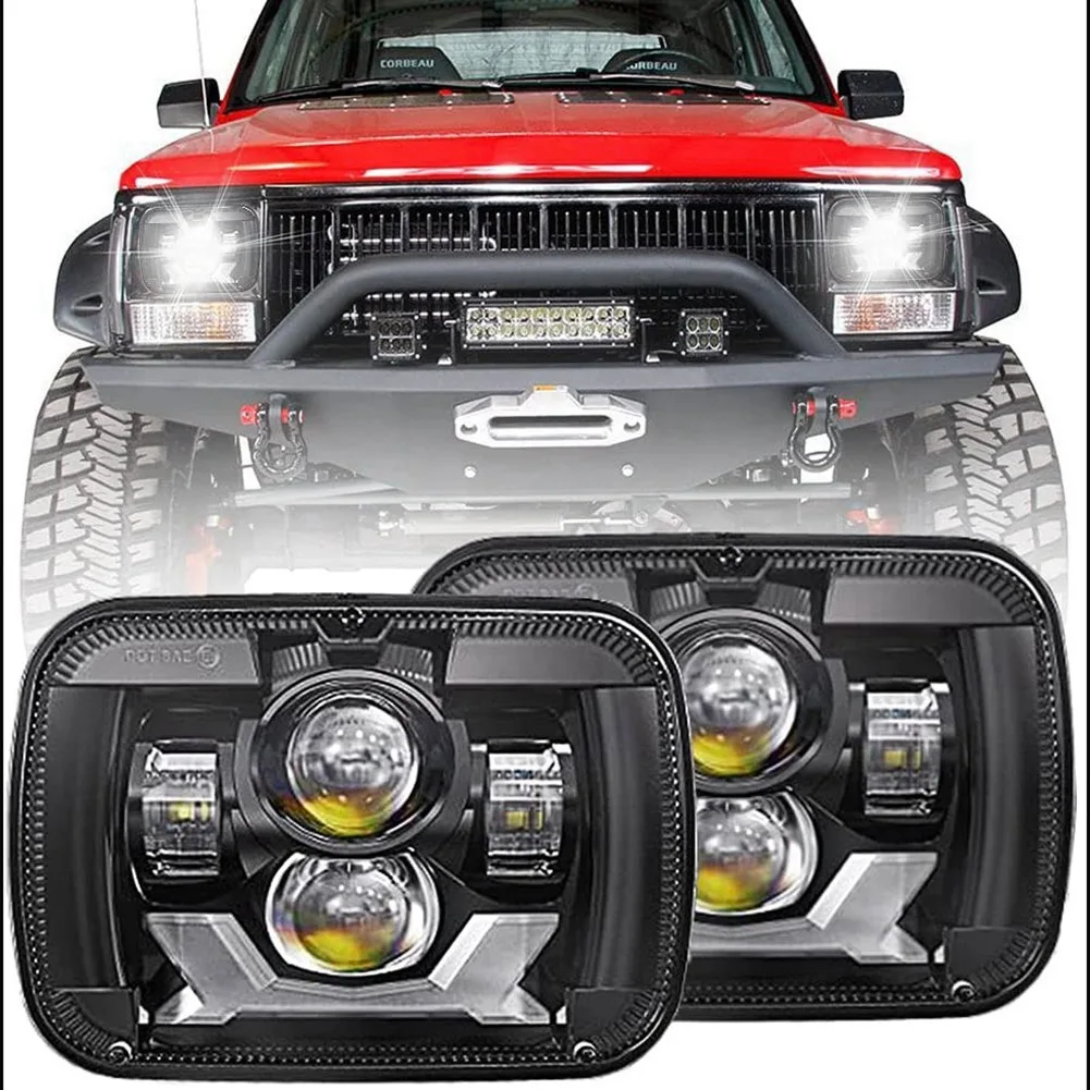 85W DOT Brighter Anti-Glare H6054 5X7 7X6 LED Headlights,DRL Turn Signal Hi/Low Sealed Beam for Jeep XJ Ford GMC,