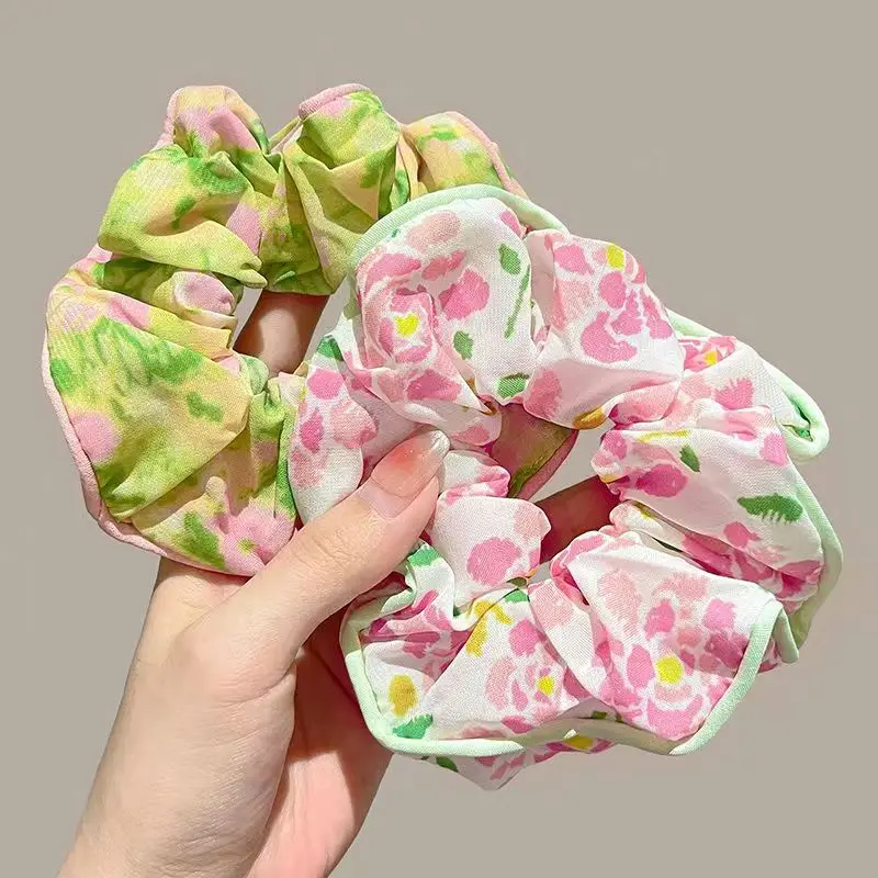 Temperamento coreano Scrunchies florais para mulheres, acessórios para cabelo, faixa de cabelo simples, rabo de cavalo, bandas de borracha para meninas