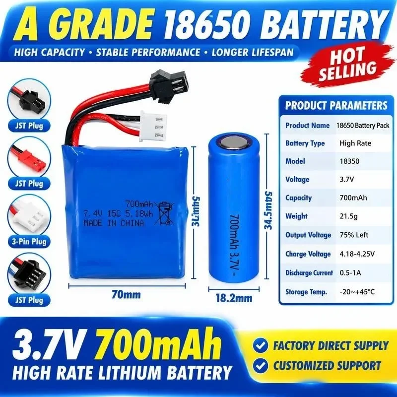 [NEW]  for High Rate 18350 Cylindrical Lithium Battery 700mAh 15C Full Capacity A Product Battery for Car Model Ship Model