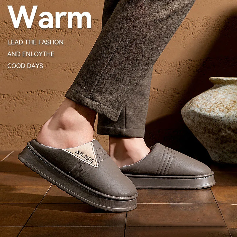 

Зимние мужские и женские хлопковые тапочки, непромокаемые домашние тапочки, удобные нескользящие плюшевые теплые парные хлопковые туфли на платформе