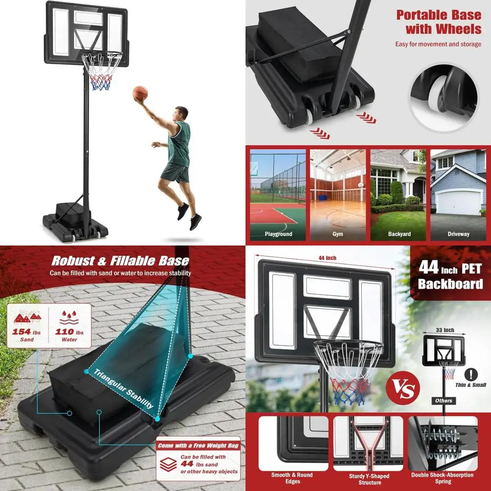 Verstelbaar basketbalringsysteem voor buiten 4,4-10 FT, draagbaar met 44 inch onbreekbaar bord, weerbestendig voor verbeteren