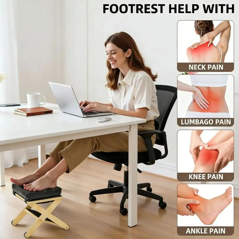 

Подставка для ног из натурального массива дерева под стол, с нескользящим основанием, гладкой поверхностью, легким дизайном и прочным материалом.