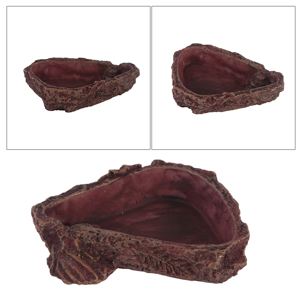 

Imitation Tree Bark Pet Feeding Basin Resin Food Water Dish for Lizard Frog Spider Reptile Small Animals Sturdy Durable