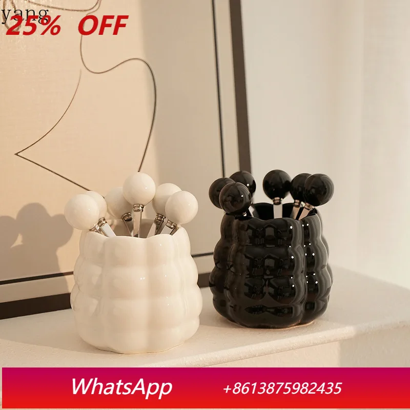 

LMM Cream Wind Ceramic Pearl Fruit Fork Set + High Value Fruit Stick