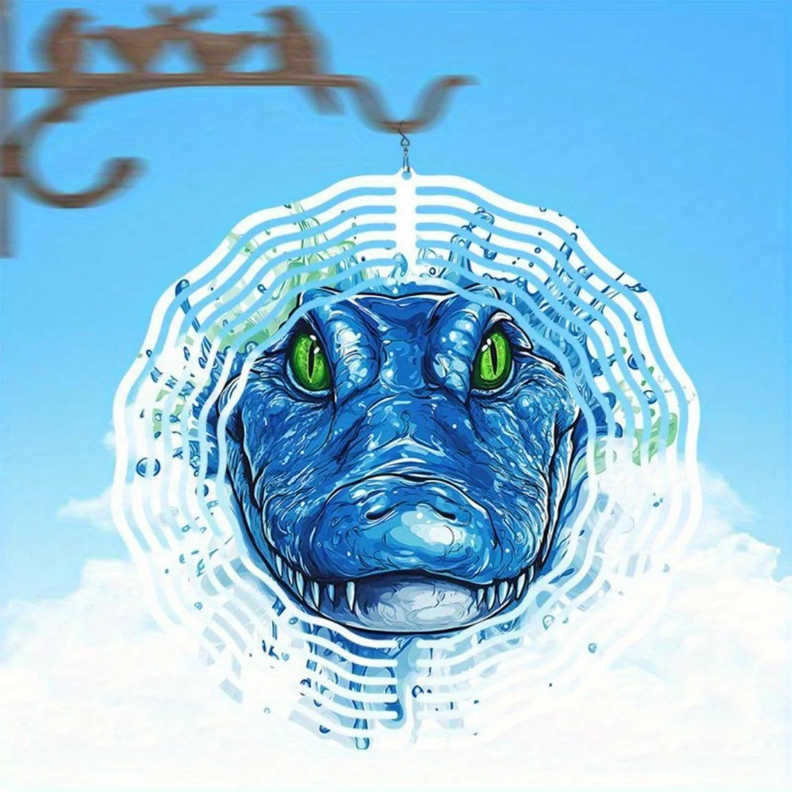 CIFBUY Metall-Windspiel, realistischer Alligator, Outdoor-Gartendekoration, Balkon-Hängeornament mit Augen und Wasserbewegung