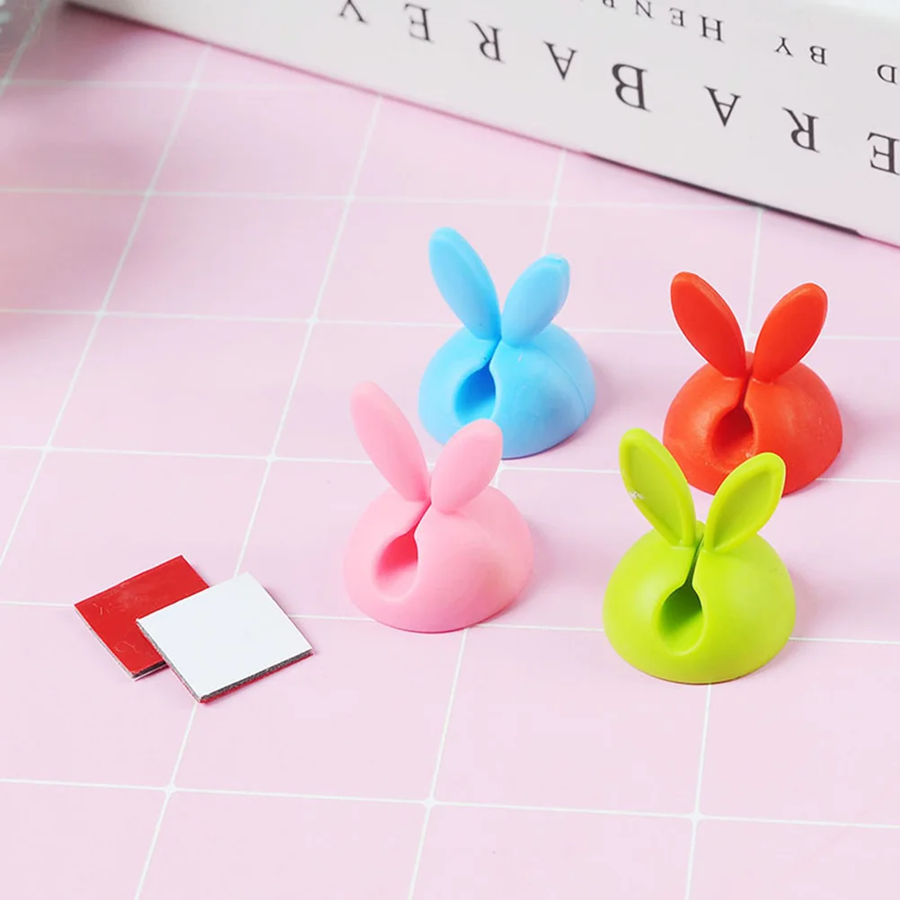 8pcs Rabbit Ears Shape Cable Clips Self Adhesive Cord Organizer Wire Holders Management for Home Office (Random Color)