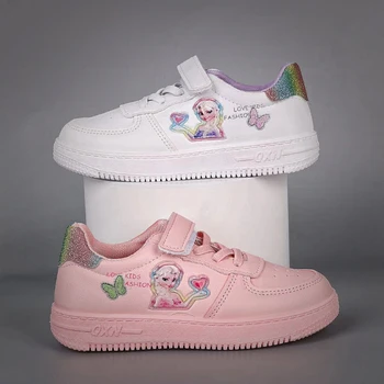 ディズニープリンセス-女の子のためのプリンセスカジュアルシューズサイズ25-36,通気性のある白い靴,漫画のスタイル