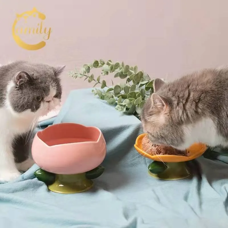 

Cat pet flower ceramic high-footed cat food basin cat rice bowl water bowl dog bowl anti-knock high value