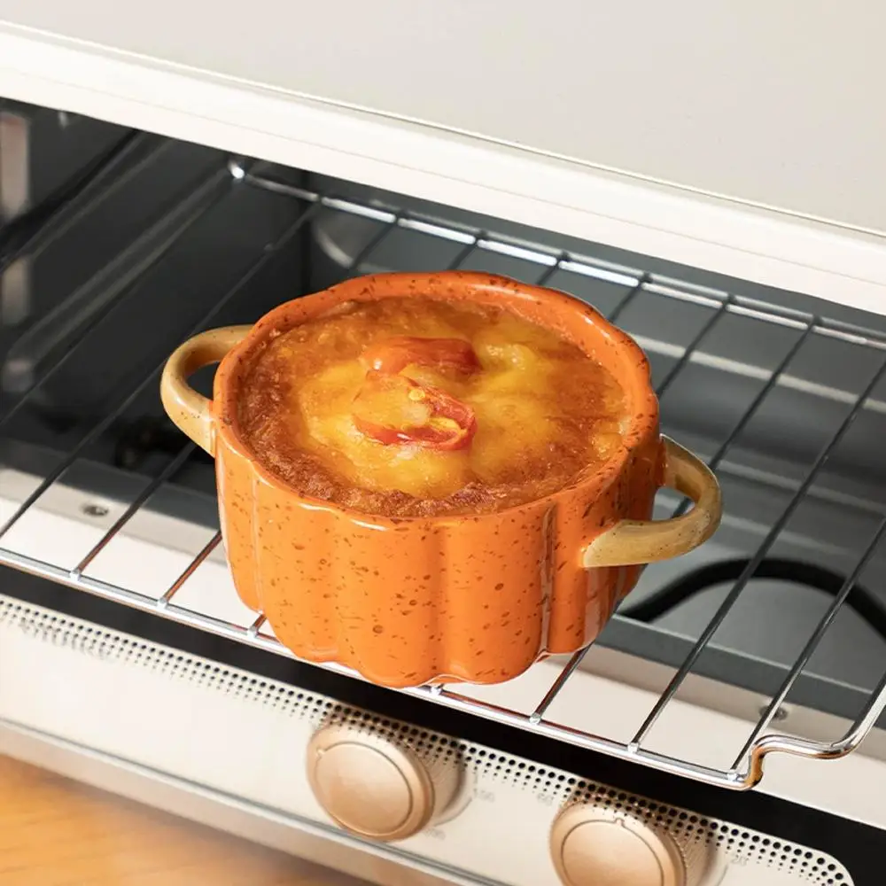 Pumpkin Bowl Set With Lid Handle Ceramic Soup Pot Creative Pumpkin Shape  Binaural Soup Bowl Household Halloween Decoration