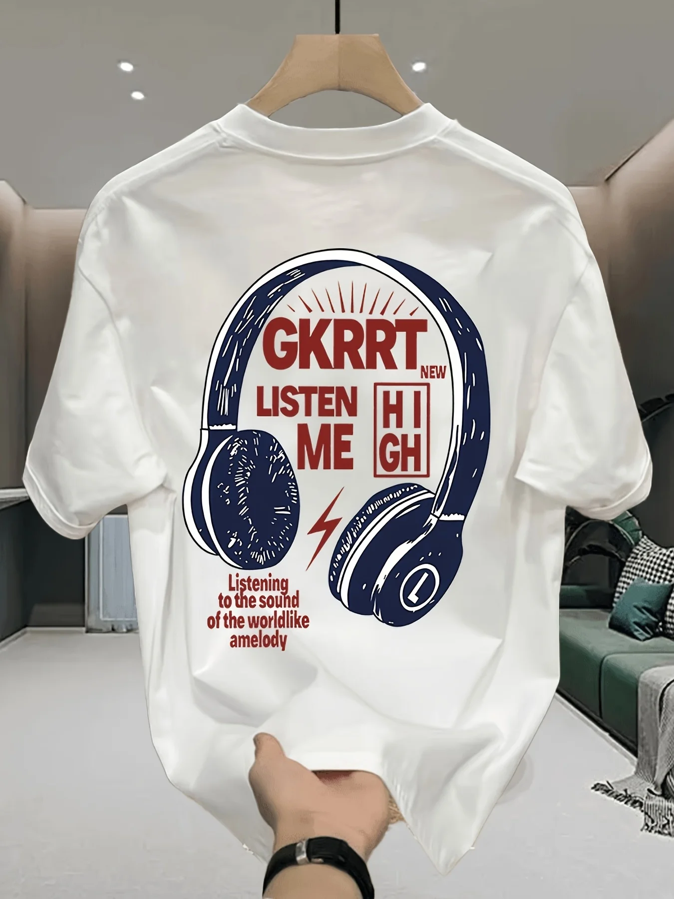 Music Headset T-Shirt Summer Mens Tracksuit O-Neck Short Sleeve Pullover Top Breathable Sportswear Harajuku Fashion Streetwear