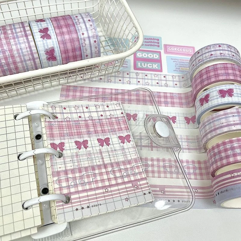 6 Stück/Packung Kawaii Grünes Vierblättriges Kleeblatt Schmetterling Schleife Washi Tape Set DIY Handbuch Dekoratives Masking Tape Material – Detail 7