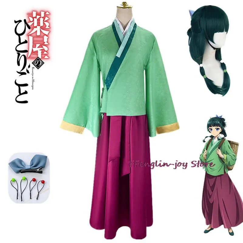 Anime Cosplay Costume pour femme, The Apothecary Diaries, Maomao, Perruque, Robe, Jupe, Haut vert, Kusuriya No Hit209 Pain, Épingle à cheveux, Halloween