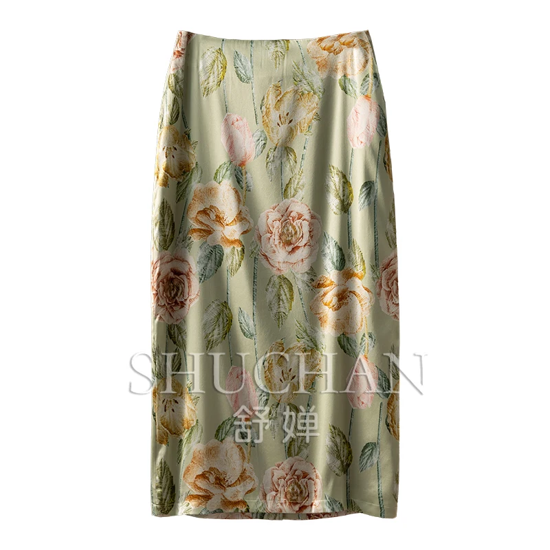 French Elegant Back Split 92% Natural Silk Pencil Skirt Women  Faldas Mujer Moda 2024 Long Skirts for Women