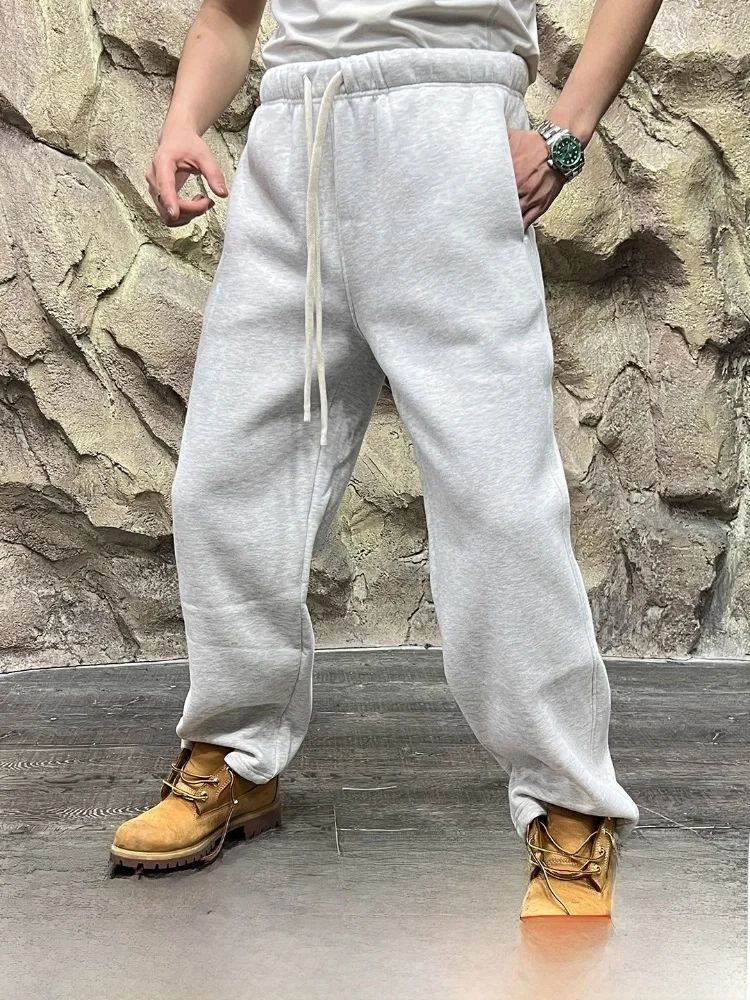 

Thiened Fce Lined Warm Leather Spor Loose Straight Leg Trousers for Men Autumn Winter New Arrival Faionable Casual P...