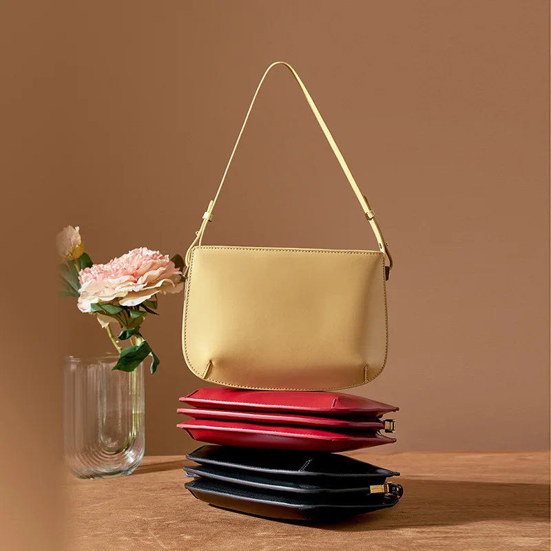 Yanatari Echt Lederen Rode Schoudertas Vrouw Minimalistische Crossbodytas Koeienhuid Luxe Handtassen Vrouwelijke Luxe Tas Oksel Tas