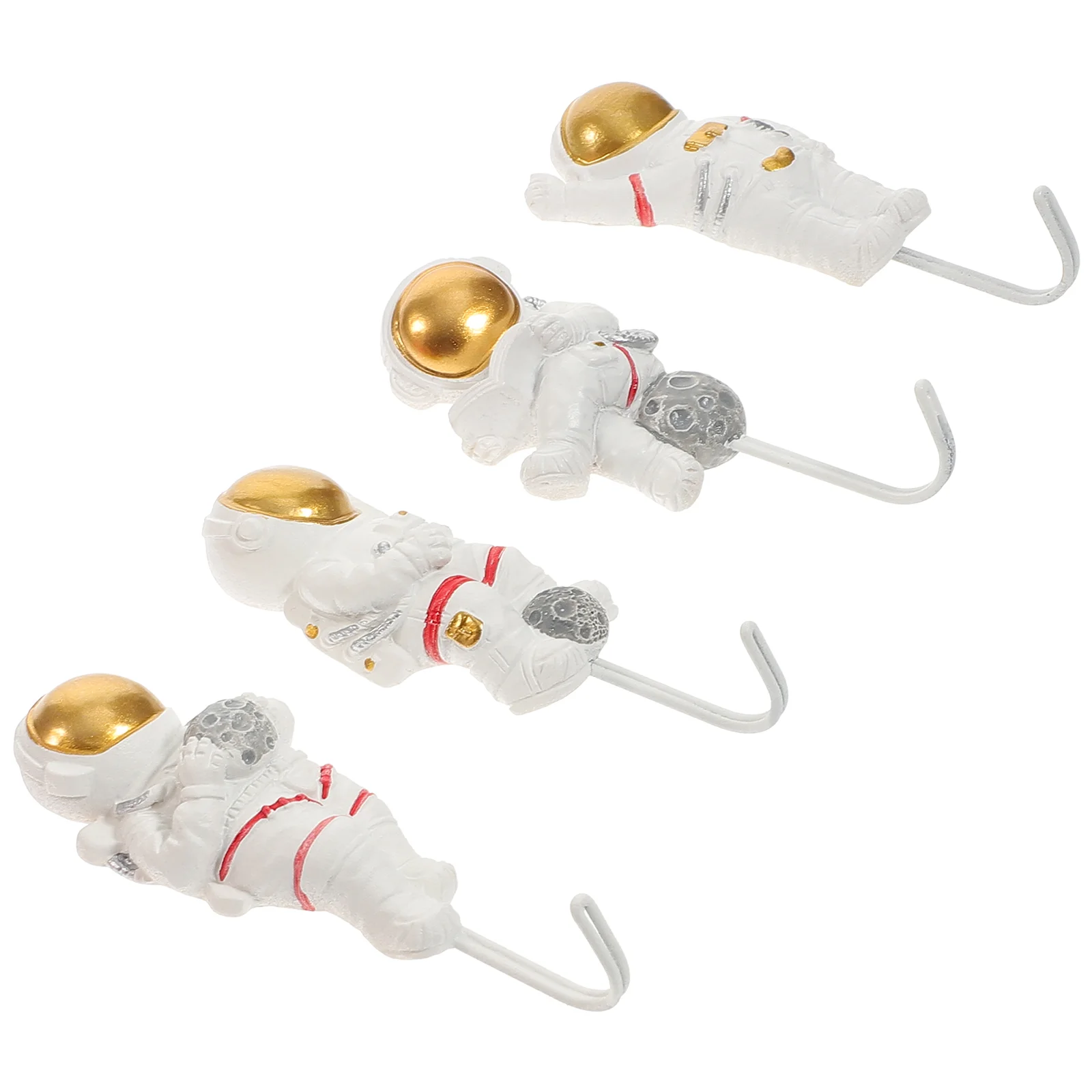 4Pcs Astronaut Design Hook Wall-mounted Punch-free Hook Chic Sticky Hook Astronaut Wall Hook Creative Door Hook