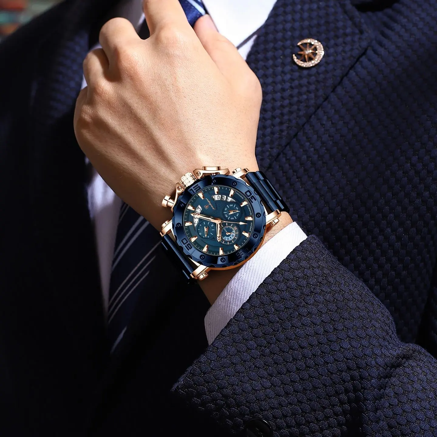 POEDAGAR Luksusowy Męski Zegarek na Rękę Datownik Luminescencyjny Wodoodporny Kwarcowy Zegarek Męski Chronograf Stal Nierdzewna Modne Zegarki Męskie Reloj