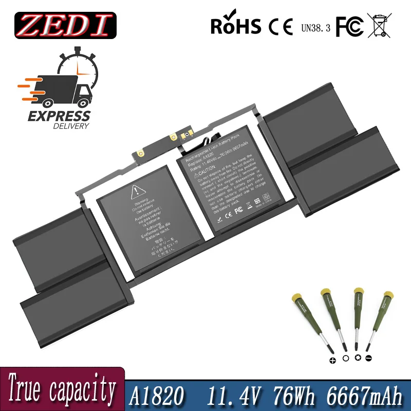 

ZEDI 76WH A1820 Аккумулятор для ноутбука APPLE MACBOOK PRO 15 дюймов A1707 2016 2017 год 11,4 В 6667 мАч